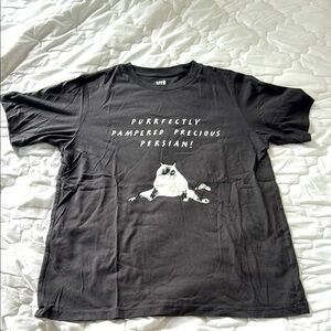 Black Graphic T-Shirt with Cat Design